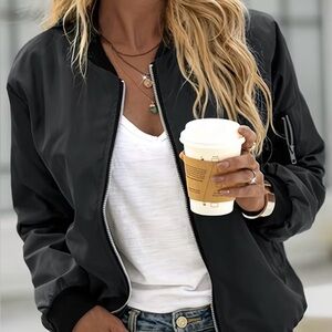 Black Bomber Jacket - Women’s Lightweight Jacket